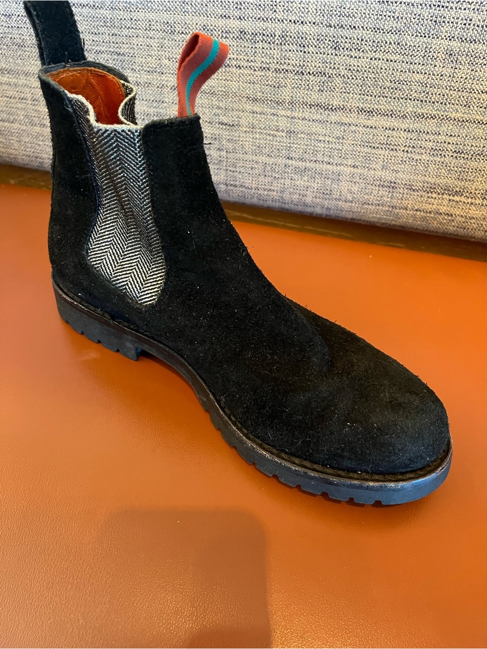 Penelope Chilvers Black Suede Chelsea Boot with Herringbone Elastic